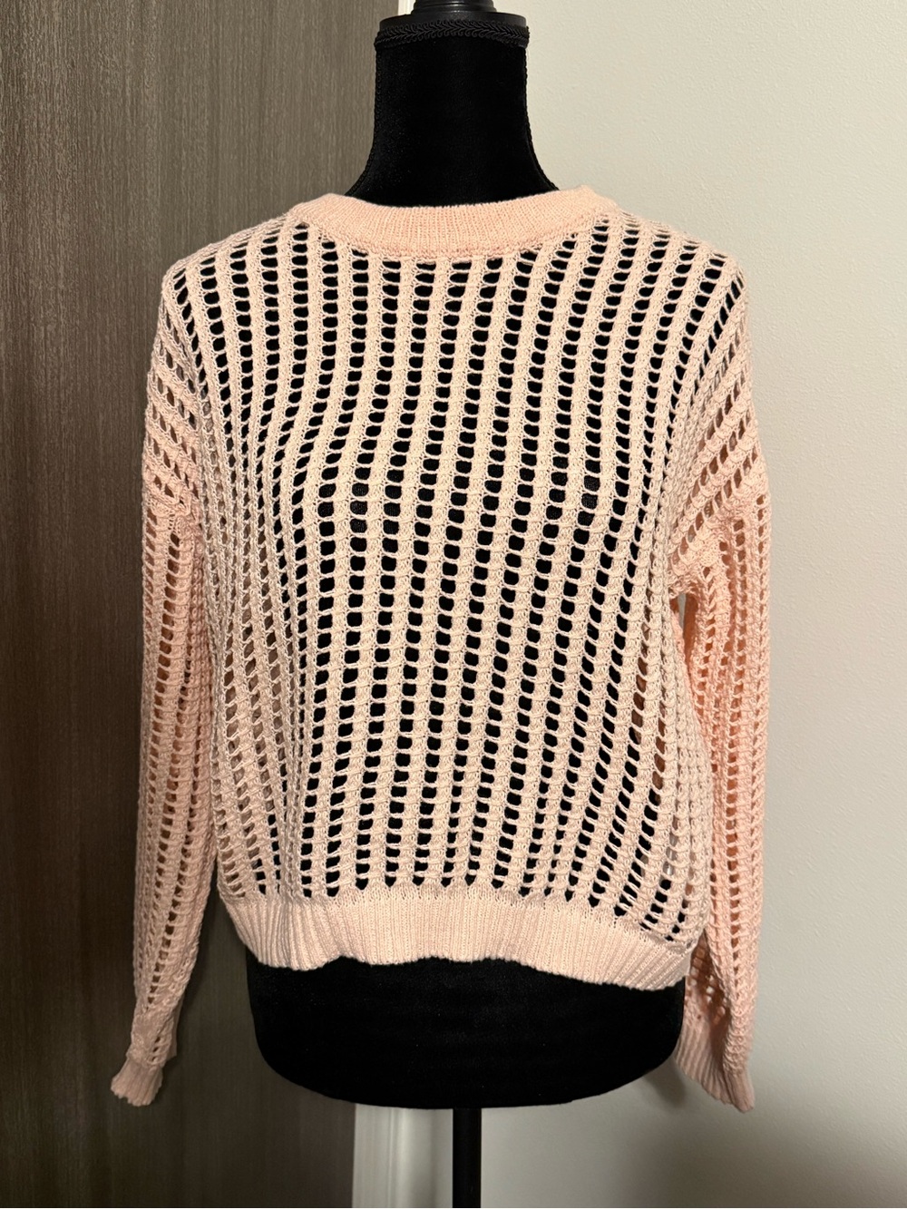 Miracle Light Pink Open-Knit Long Sleeve Sweater